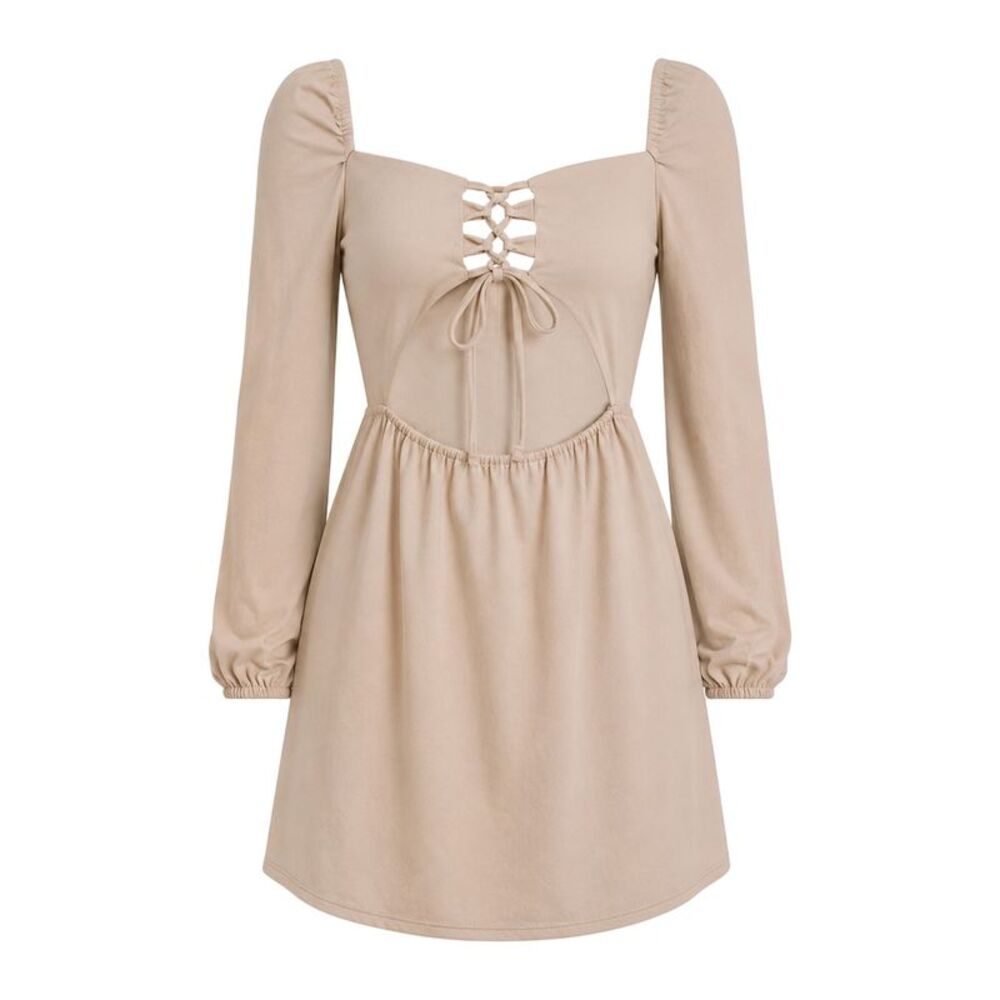 Missy Empire Womens/Ladies Up Front Long-Sleeved Mini Dress / Light Beige
